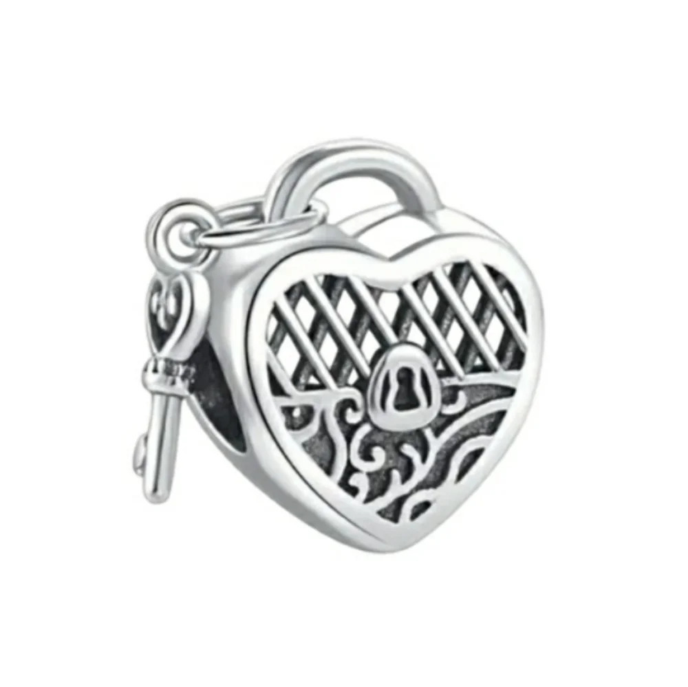 Heart Locket Bracelet Charm Sterling Silver 925 Heart Key Locket Love You